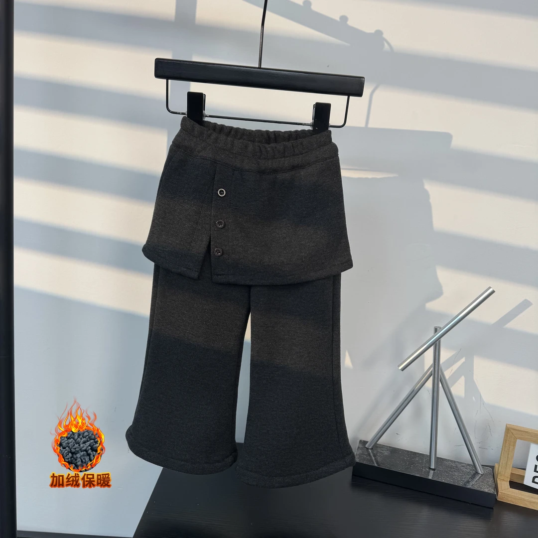 女宝宝加绒微喇屁帘裤设计感休闲裤2025冬款时尚加绒加厚百搭长裤