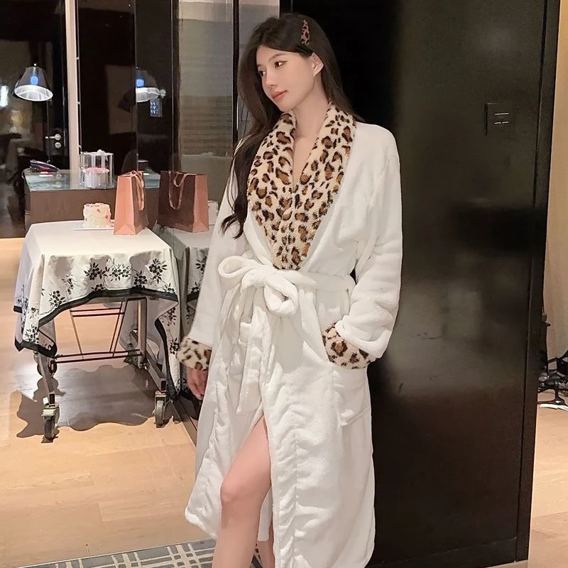 海岛绒薄绒睡袍女秋冬季加绒保暖睡衣春秋款可外穿性感浴袍家居服