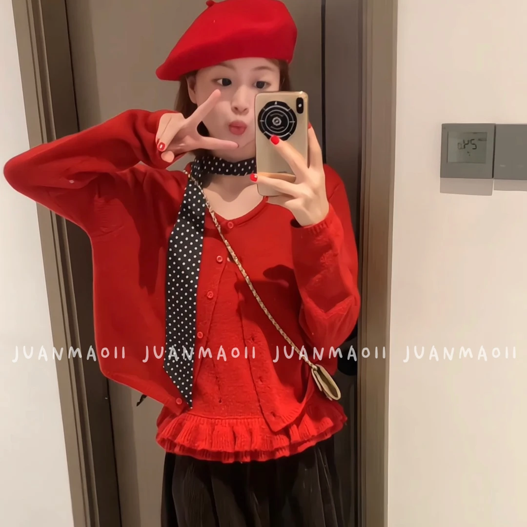 【芭蕾小羊毛】秋季韩系慵懒风氛围感穿搭针织衫开衫真两件 4266 Q