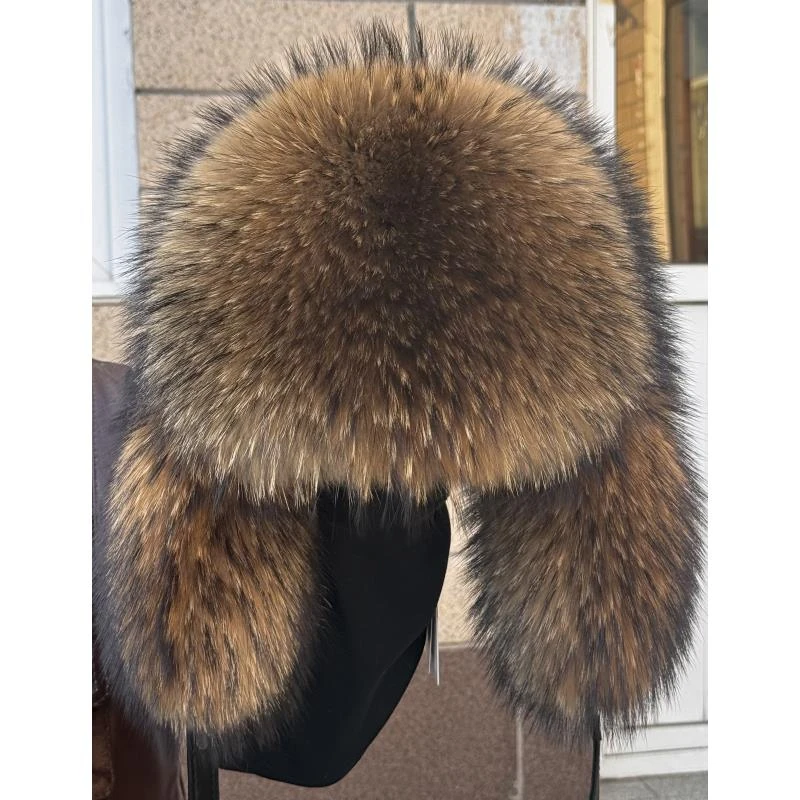 貉子毛帽子真毛男冬季护耳真皮草保暖貉子毛霸王帽防寒长毛东北帽