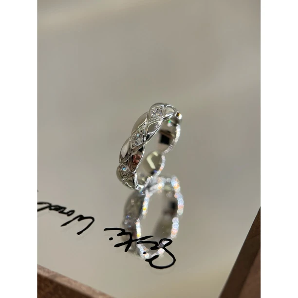 镀白金 菱格纹 时尚小众开口可调节戒指J1974