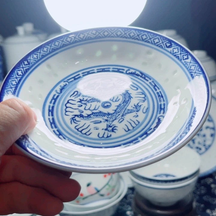 青花玲珑5.5寸骨碟老玲珑