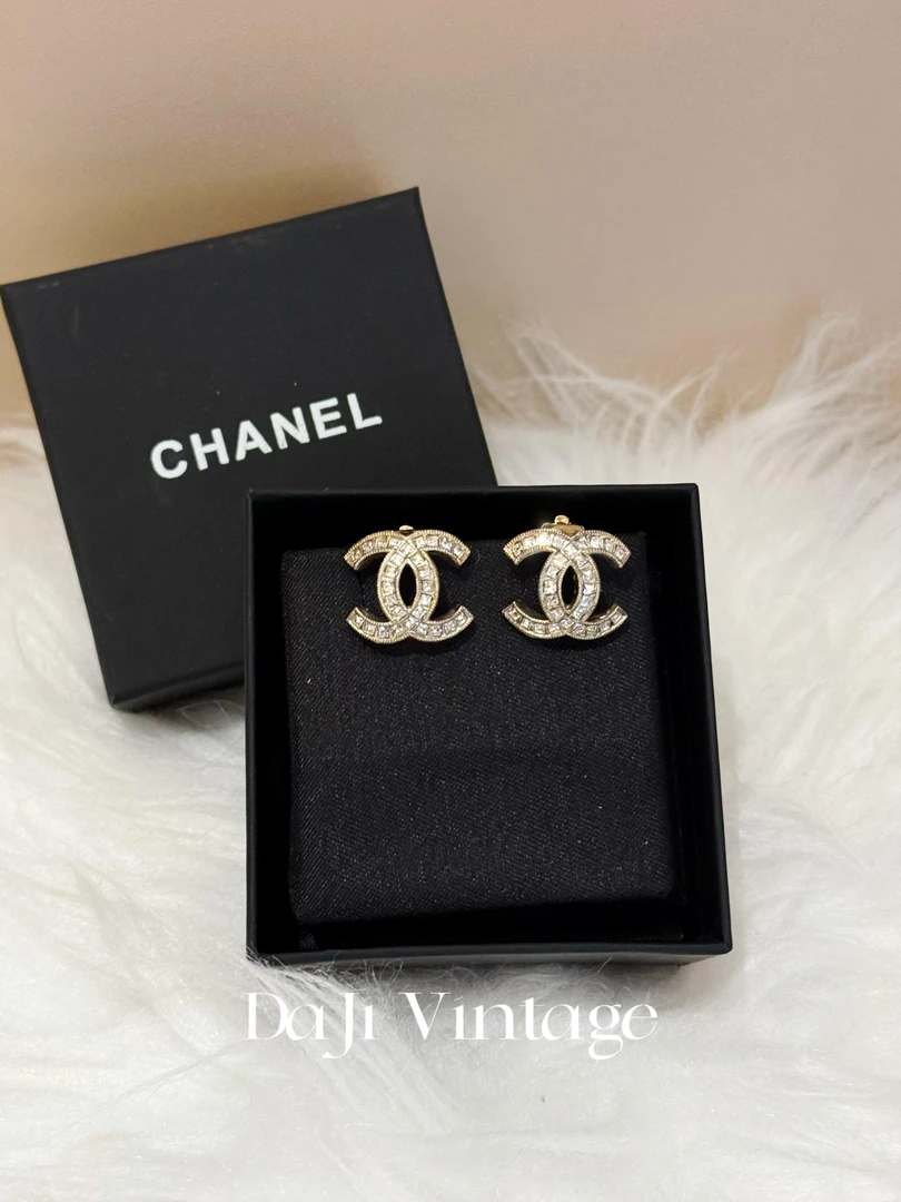 99新 Chanel/香奈儿 大吉中古/Chanel香奈儿金色双c方钻耳夹