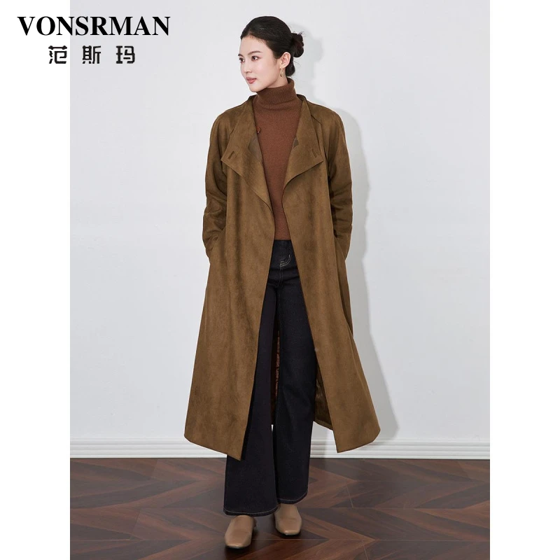 轻奢立体雅丹风鹿皮绒大衣一粒扣中长款风衣外套冬长袖洋气秋季