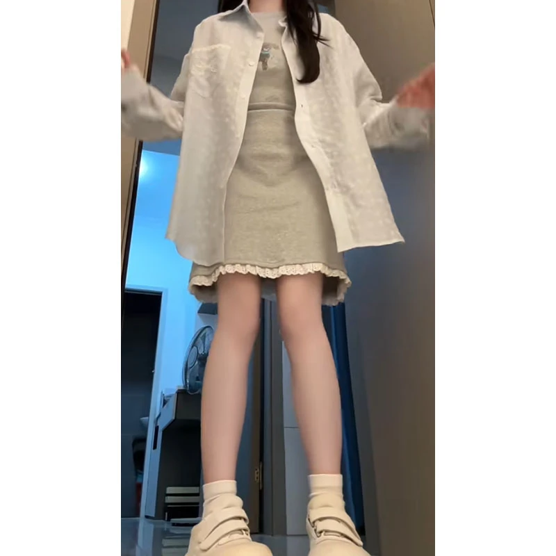 休闲百搭时尚小众设计感碎花薄款衬衫上衣收腰显瘦花边吊带连衣裙