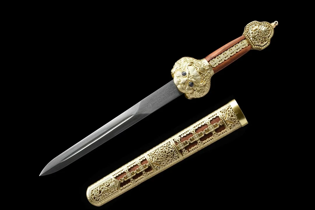 永乐小剑 黄铜装具 百炼花纹钢 未开刃