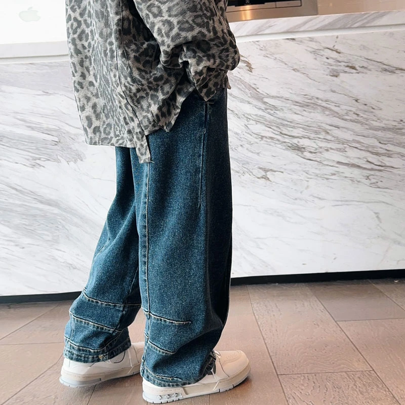 男童牛仔裤春装新款儿童洋气个性潮酷炸街中大童宽松马蹄裤S7484