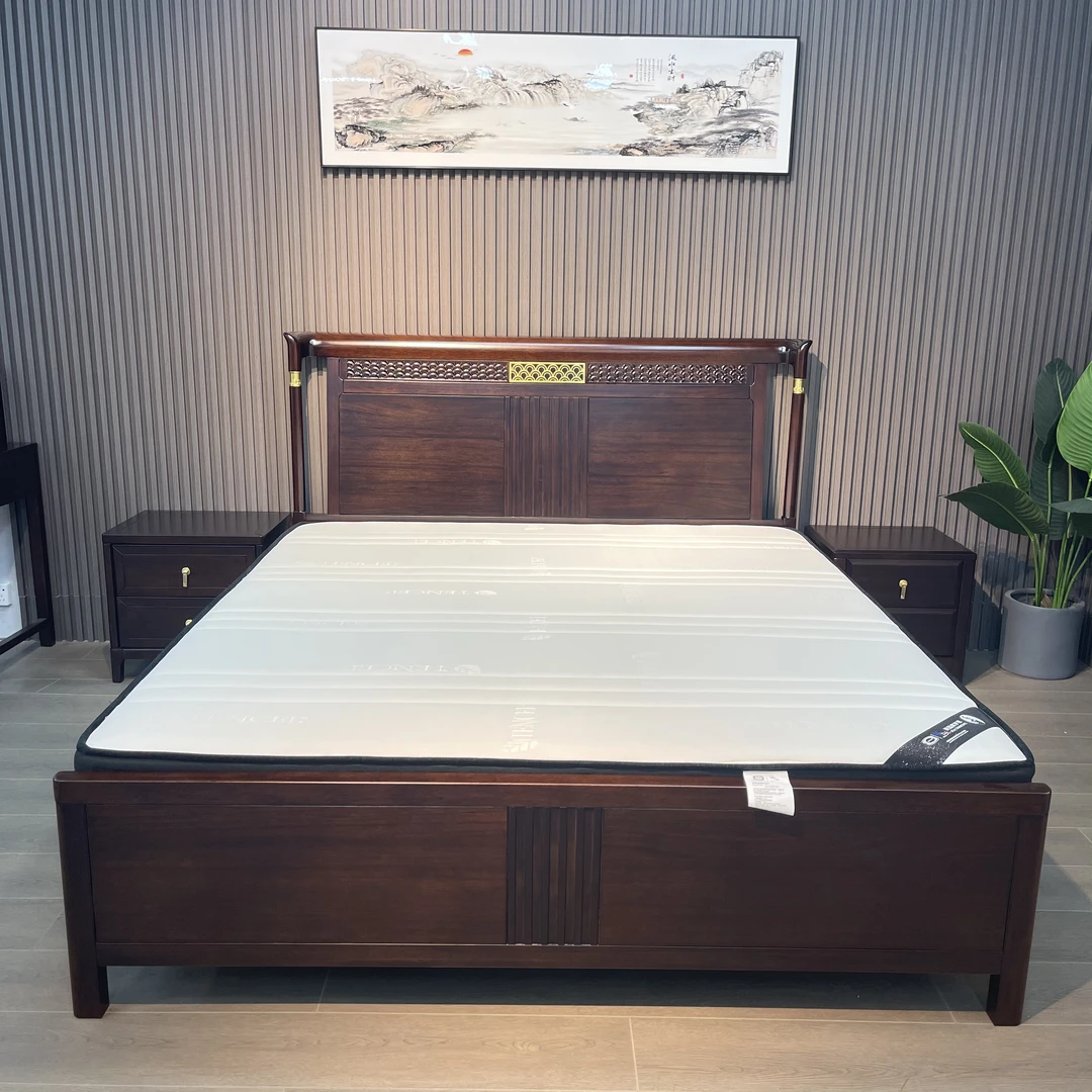 新中式乌金木实木富贵斜靠主卧次卧大床家用双人床1.5米1.8米2米