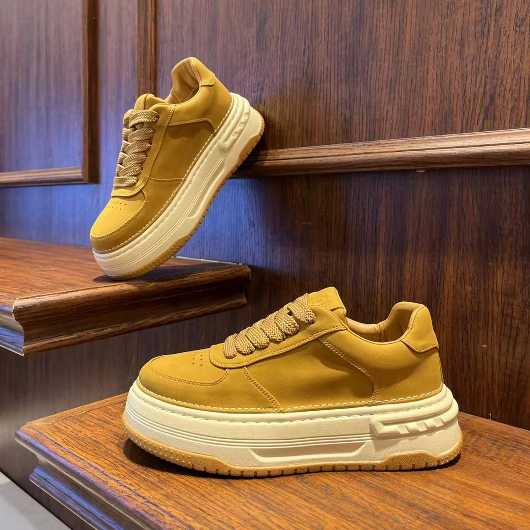 男鞋2025秋冬季时尚简约单棉百搭纯色休闲鞋素面增高低帮系带鞋子