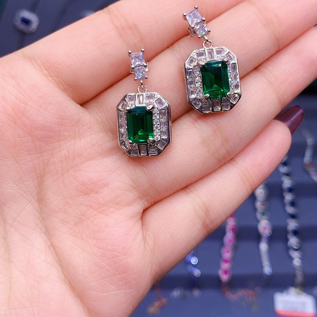 透辉石耳饰银S925镶嵌