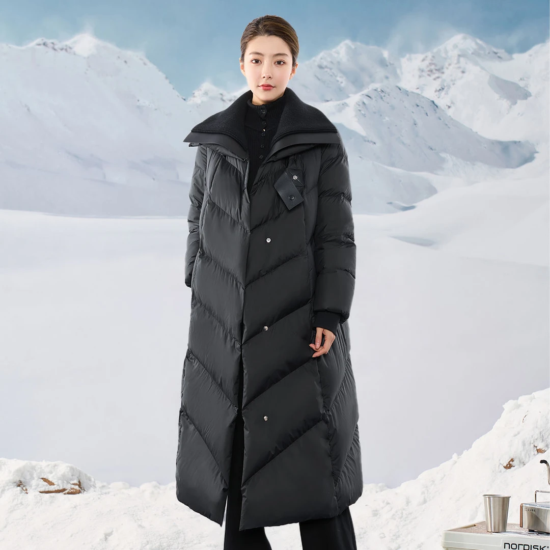 茵曼2024年冬季加厚保暖长款羽绒服翻领气质优雅宽松直筒过膝外套