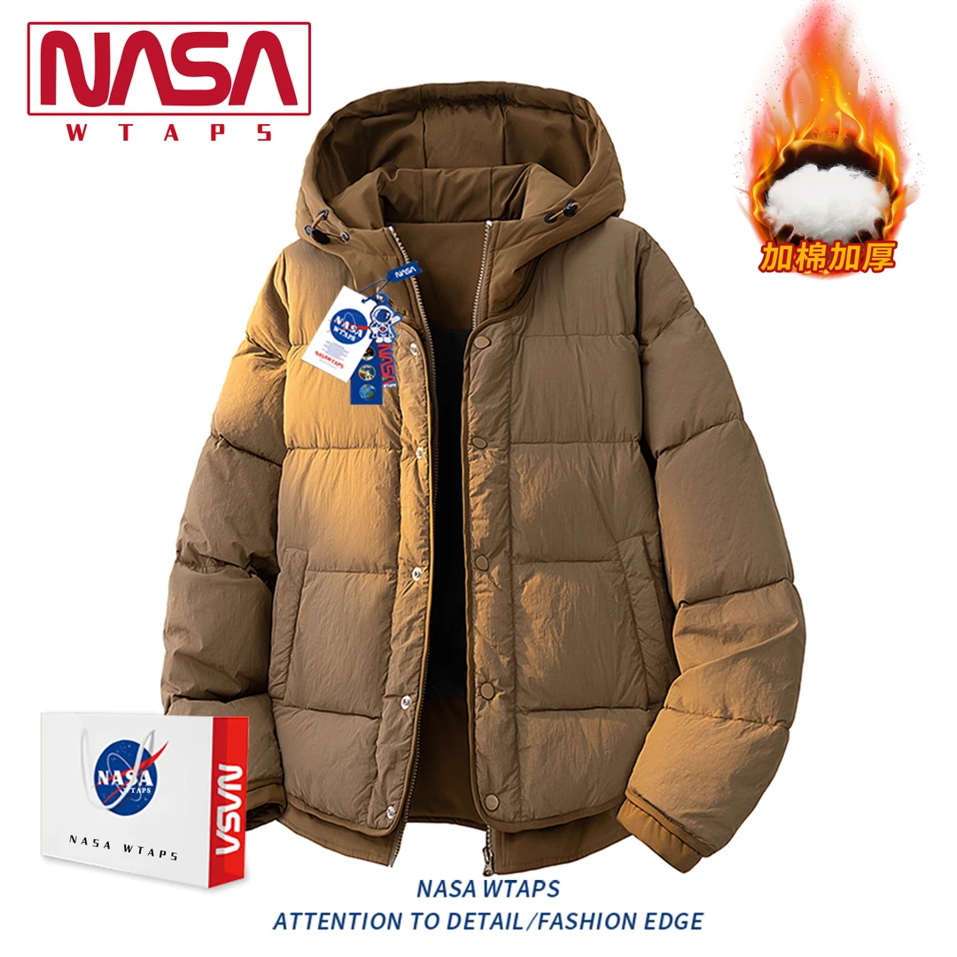 NASA WTAPS美式复古棉衣男冬季加厚保暖宽松连帽面包服假两件外套