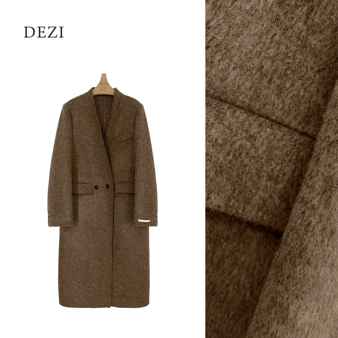 DEZI宝藏衣橱V领设计感气质长款女大衣LS8610066