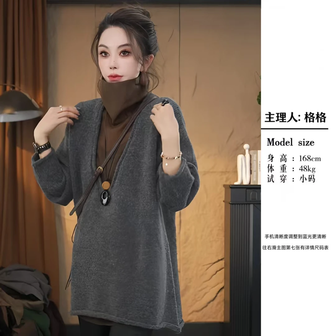 【格小姐】2553-2冬季新款慵懒宽松设计师款大V领显瘦百搭长袖毛衣