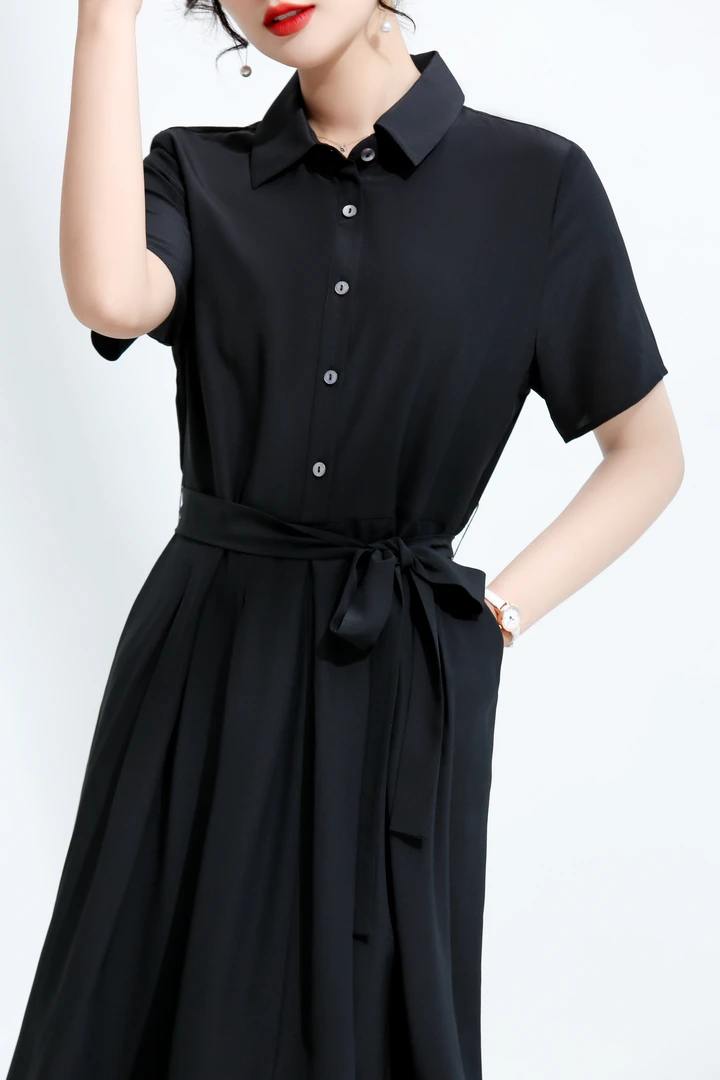 【100%桑蚕丝】高奢纯色重绉连衣裙-58765