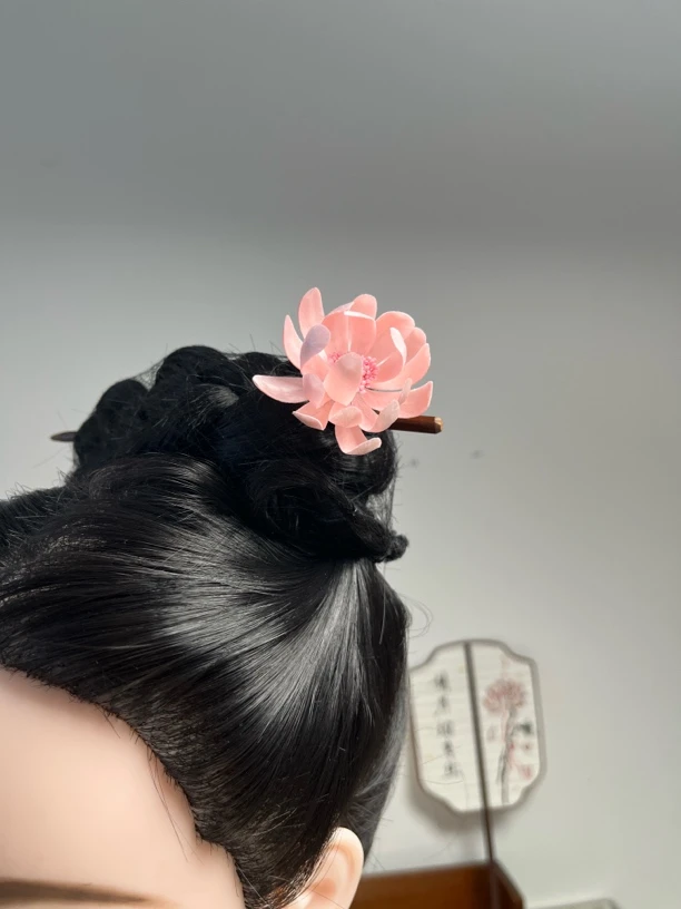 非遗绒花粉色小菊花绒花发簪国风簪发古风古典