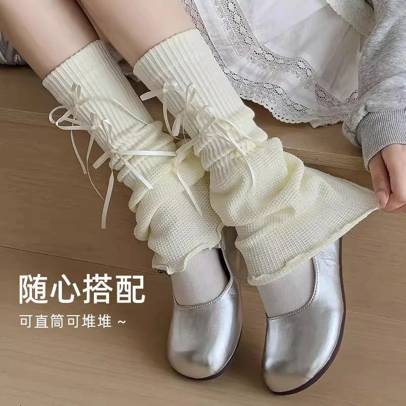 蝴蝶结堆堆袜套白色喇叭腿套女夏季薄款中筒y2k辣妹甜酷小腿名ws