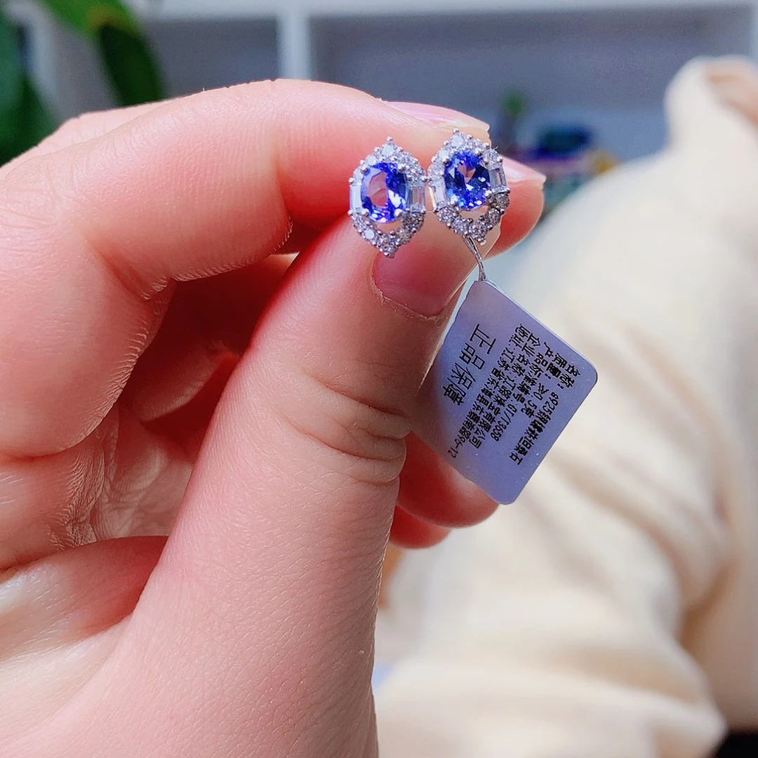 银S925镶嵌耳饰坦桑石