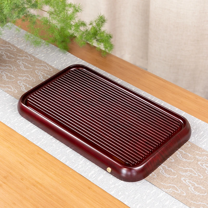 满意50*30*4cm【红色】25款实木茶盘家用客厅办公室简约功夫茶具