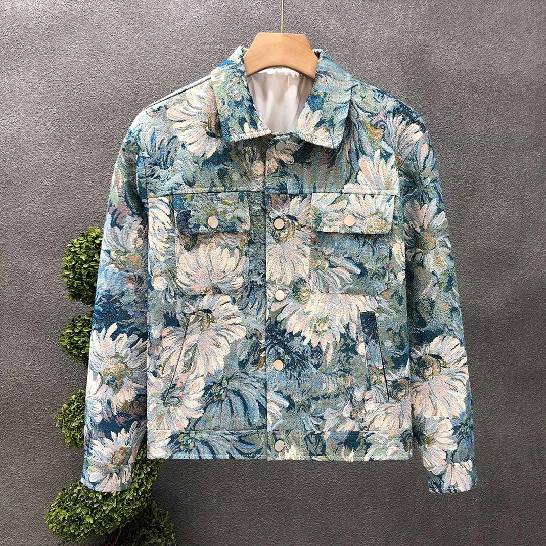 彪帅提花牛仔夹克男式春秋修身灵童花上衣2025新款男式夹克