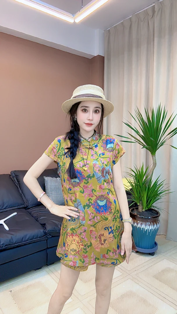 2025新中式绿野仙踪半袖旗袍套装