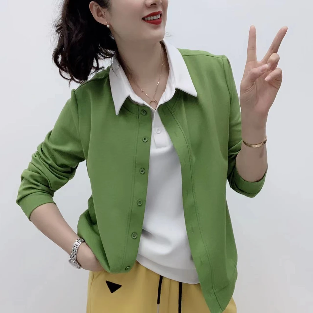 秋季新款衬衫领假两件开衫女士卫衣减龄时尚长袖洋气女款