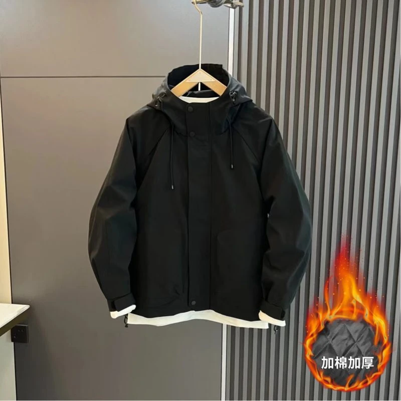 高级感连帽工装加棉夹克外套男士春秋冬季2025新款爆款冲锋衣