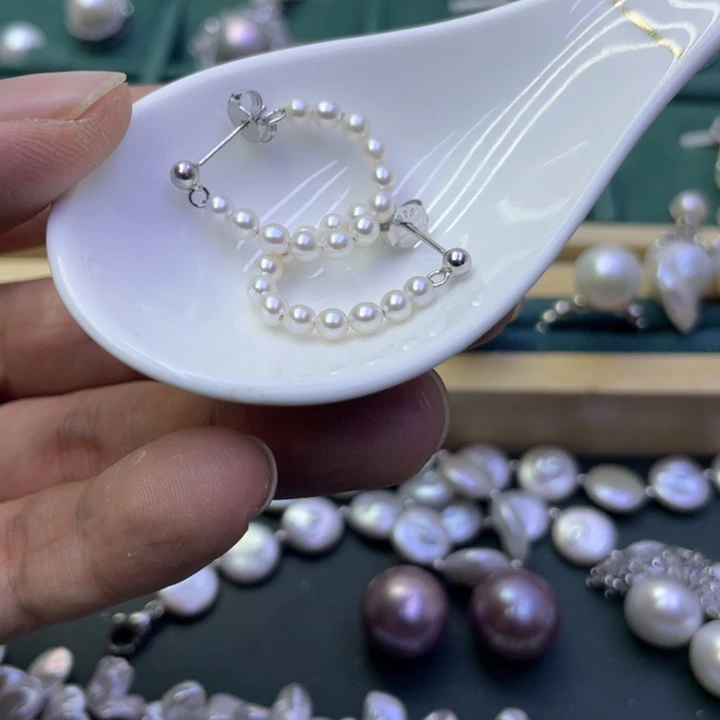 淡水珍珠耳饰银S925镶嵌