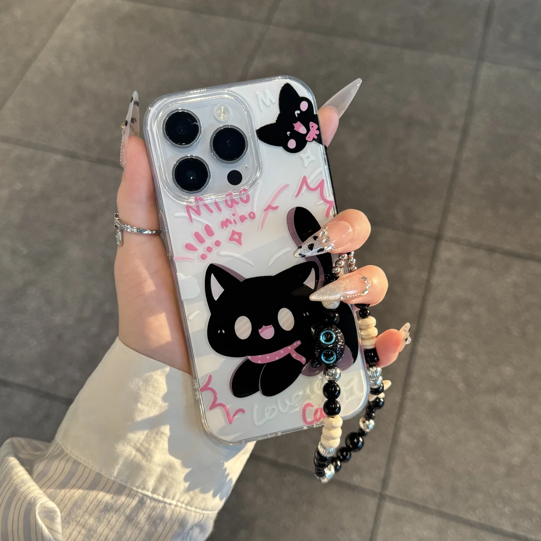 奥菲顿惊吓黑猫挂链适用iPhone16大孔15手机壳华为vivo小米14oppo