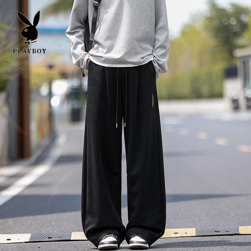 花花公子美式潮牌直筒休闲裤男款秋季大码宽松垂感工装阔腿长裤子