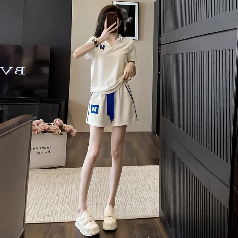 小个子透气短袖T恤套装女夏季时尚宽松休闲运动跑步服短裤两件套