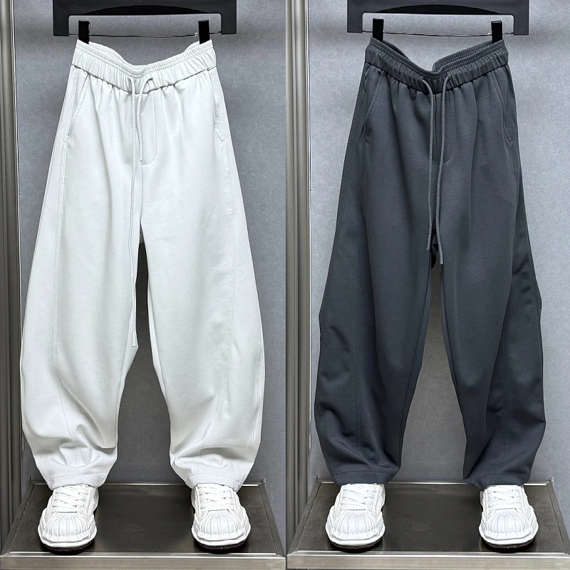 夏季薄款潮牌拼接设计感慵懒风休闲裤男士宽松高定款痞帅直筒卫裤
