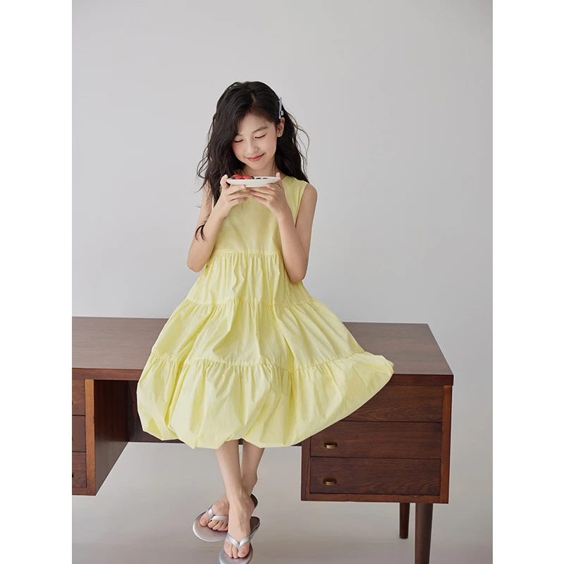 K24201学院风女童V领连衣裙2025夏季新款高级感无袖裙子背心裙潮