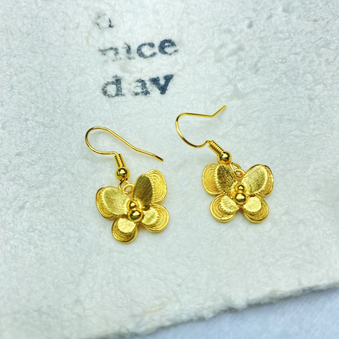 耳饰 G0793黄色双层葫芦蝴蝶耳坠多样性发货46277