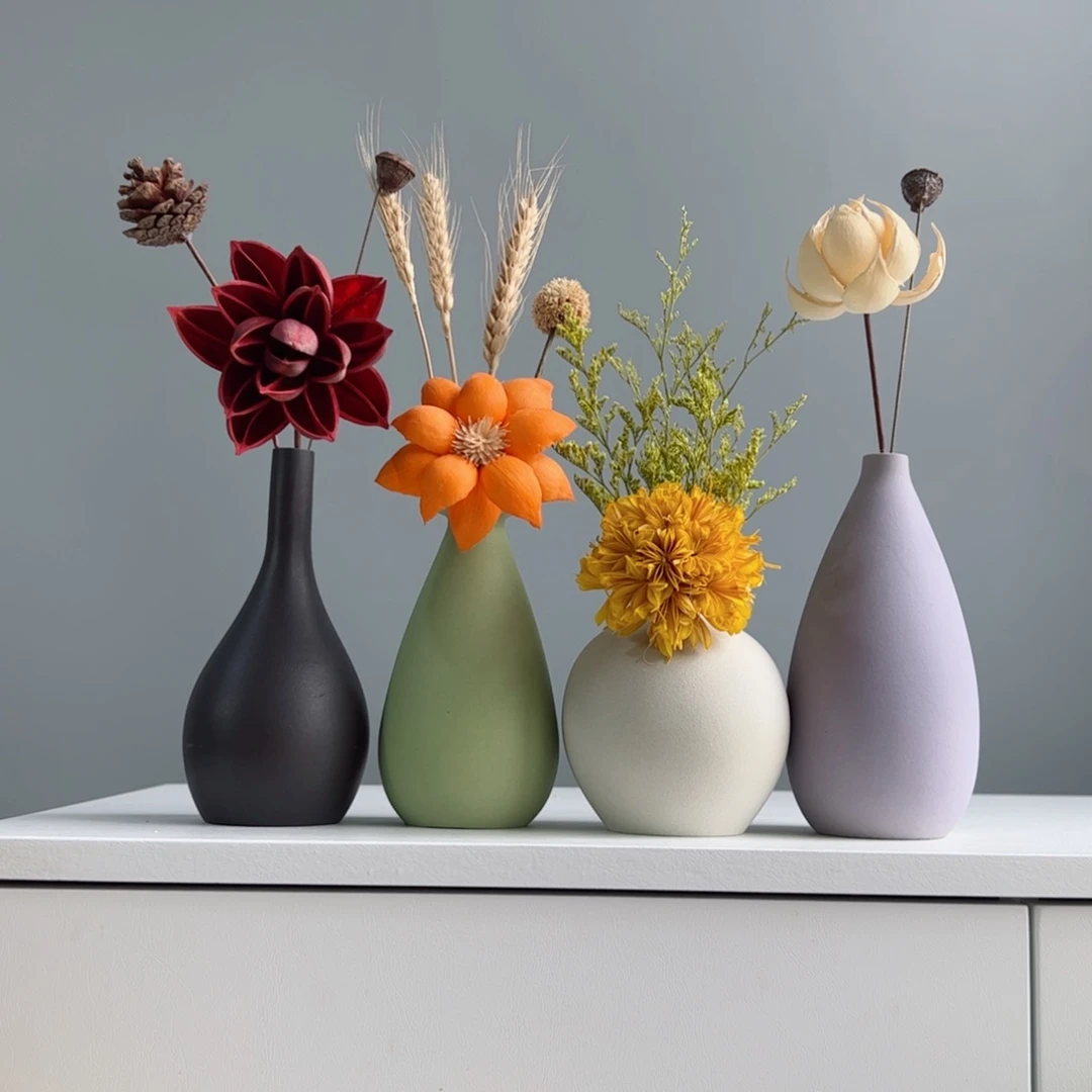 摆件陶瓷小花瓶摆件含花总高约20-30cm
