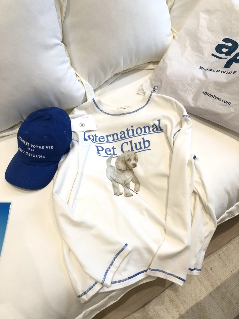 路一.韩国 Seoul   pet club 撞色明线宽松棉T