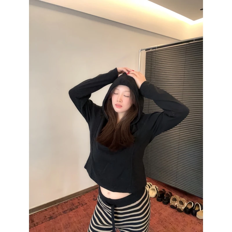 DOOUM'oversize 2025新款爆款小众设计连帽藏青色卫衣女秋冬款