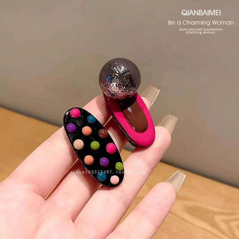 韩版品质侧边夹滴彩银珠对夹精致小发夹2025新款碎发刘海夹鸭嘴夹