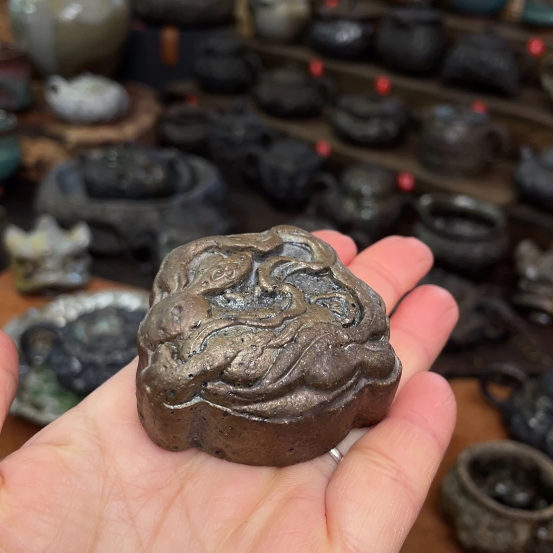 壶手工金属彩柴烧茶宠盖置香插