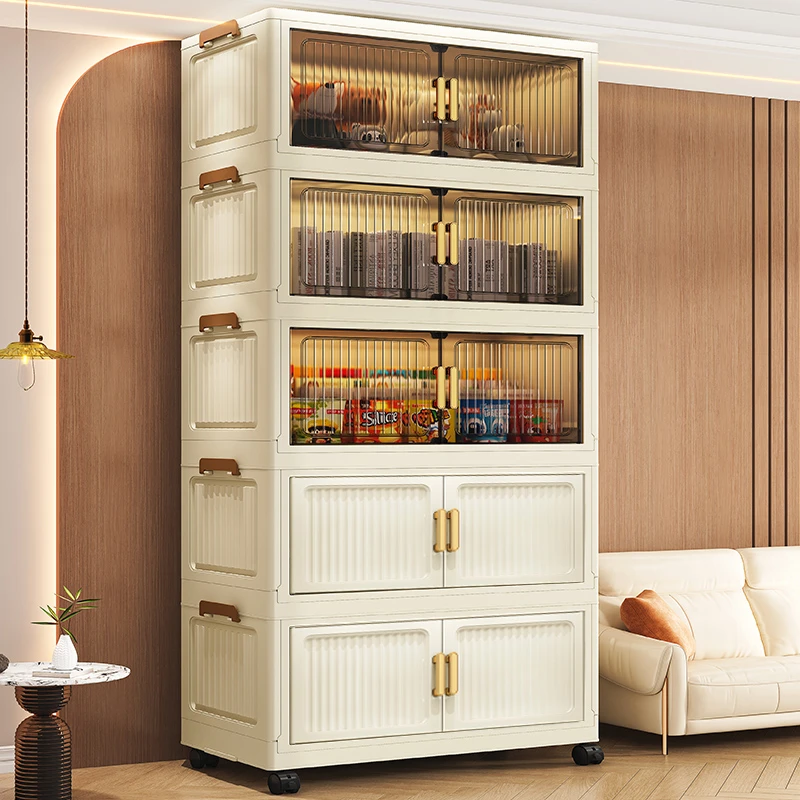 60CM【拍四层发五层】竖纹折叠款可移动收纳柜杂物收纳储物柜