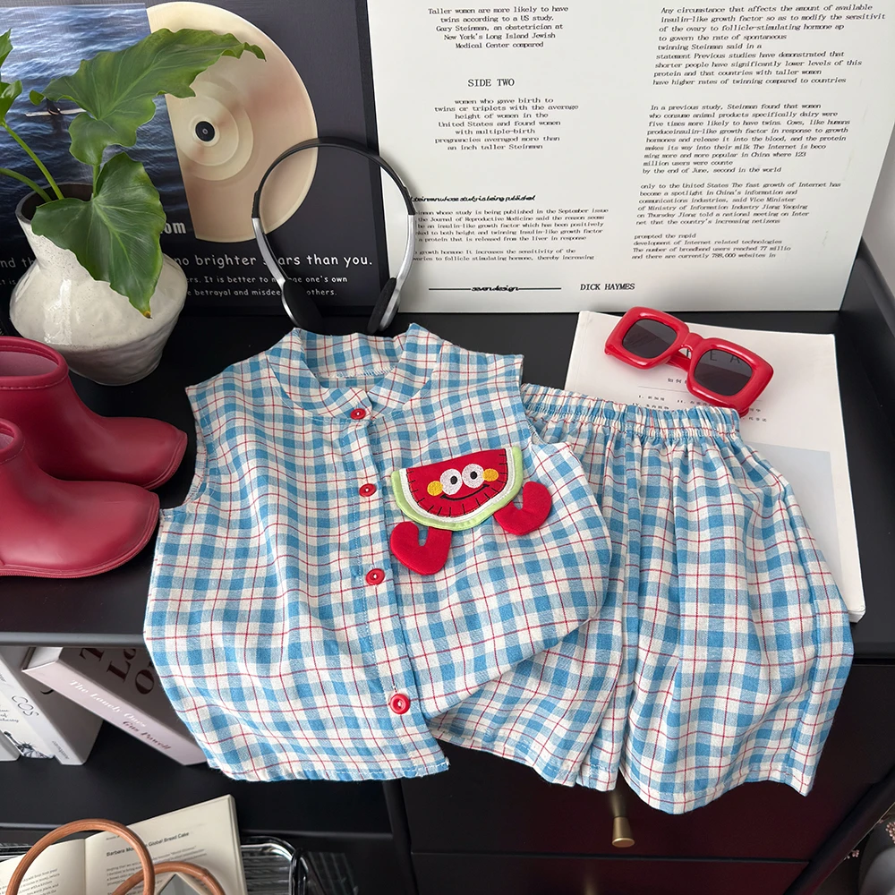 夏季男童时尚洋气韩版夏季大西瓜无袖套装