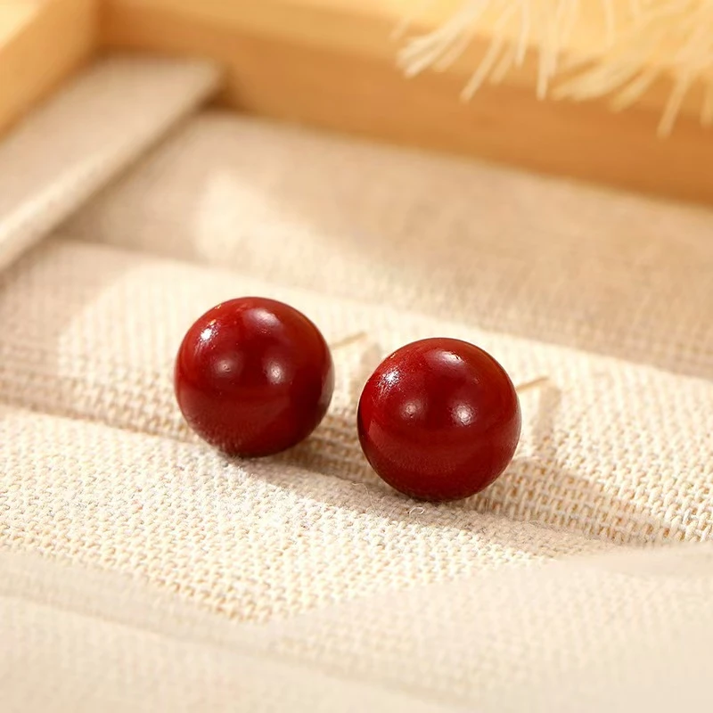 足银耳饰 【十全十美红球耳钉】耳钉