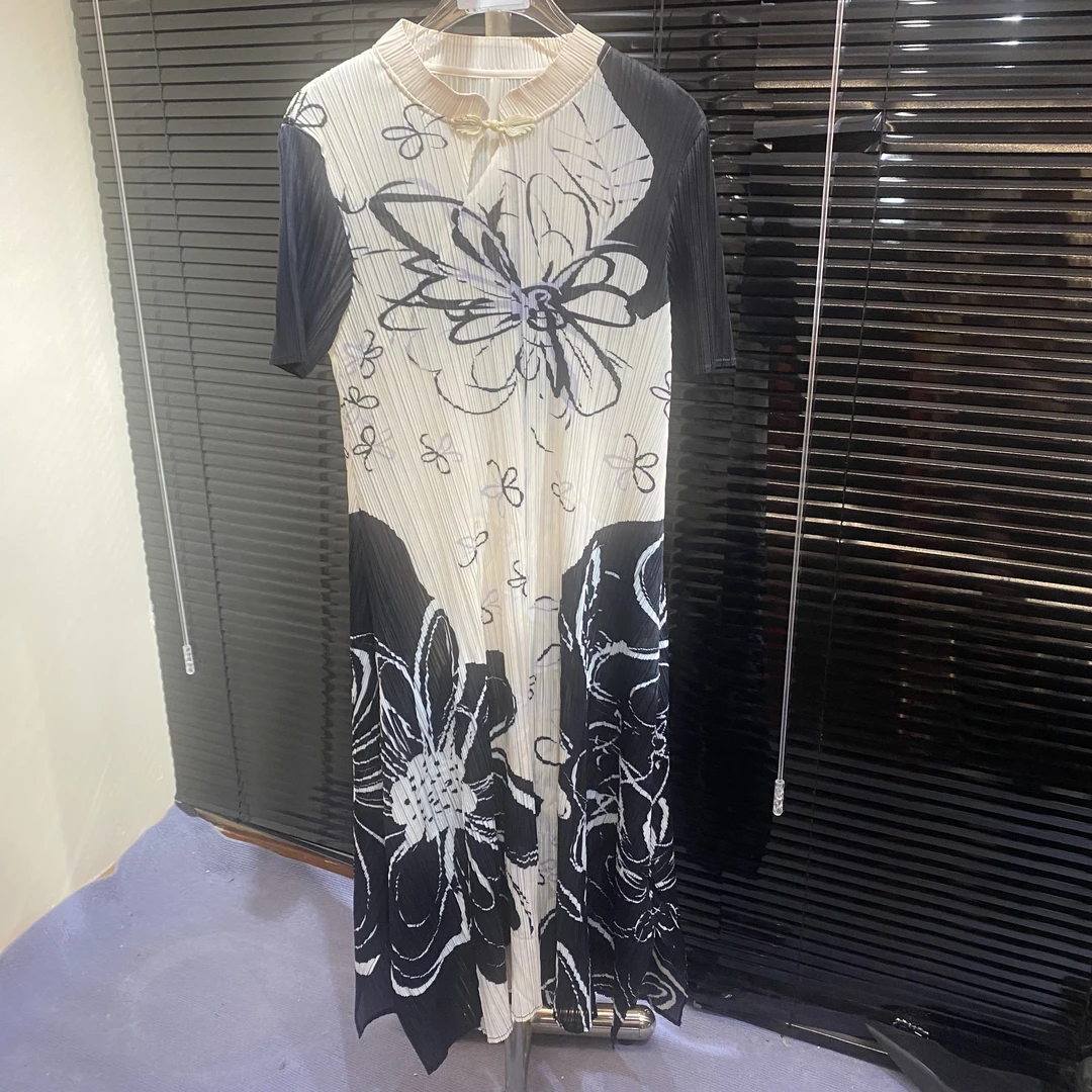 【F042胖哥专享】2025新款SAN宅褶皱旗袍款连衣裙中长款