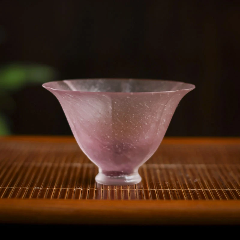 【斋居】冰透紫花颜-心缘堂琉璃-葵口杯（心缘0040）