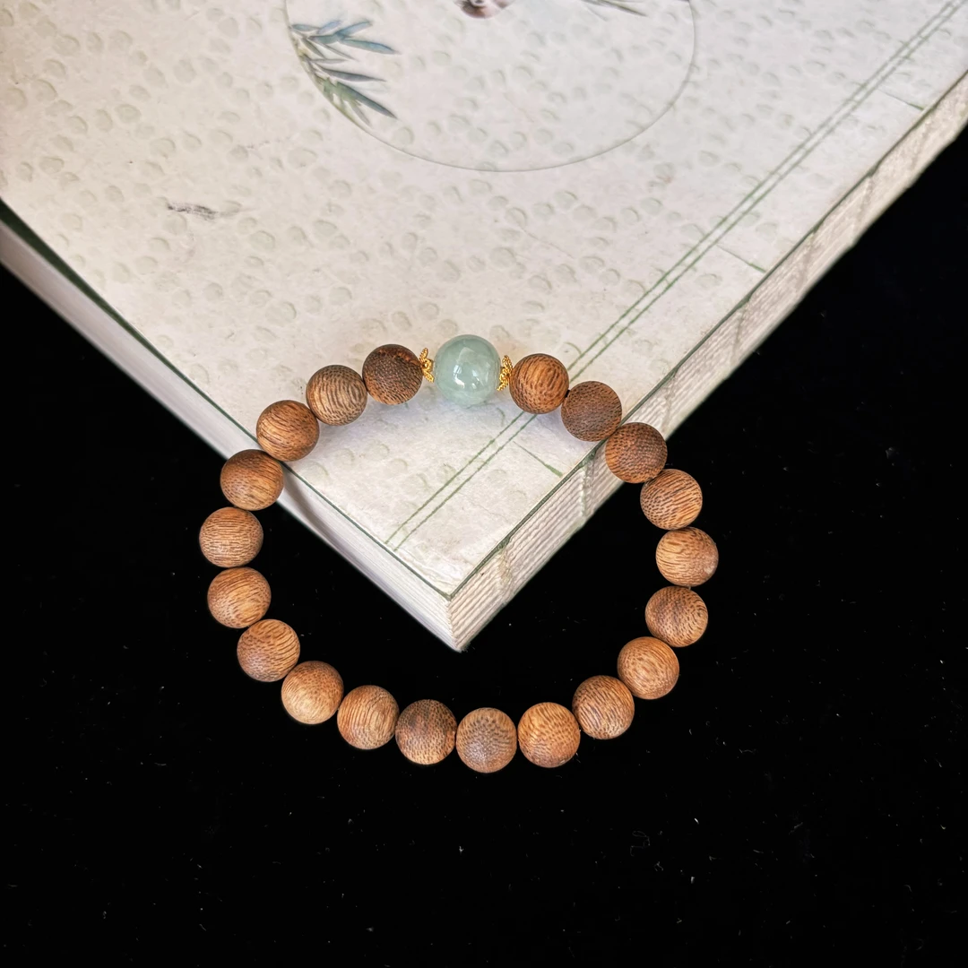 沉香（沉水级）18k金沉香白棋楠翡翠设计款单圈手串YLWC0002006