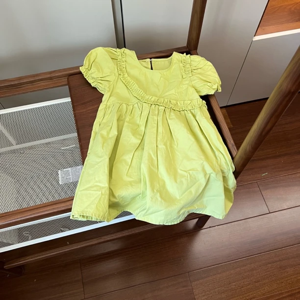 【编号D688】232167-05-儿童花边棉布连衣裙绿色-HXQ