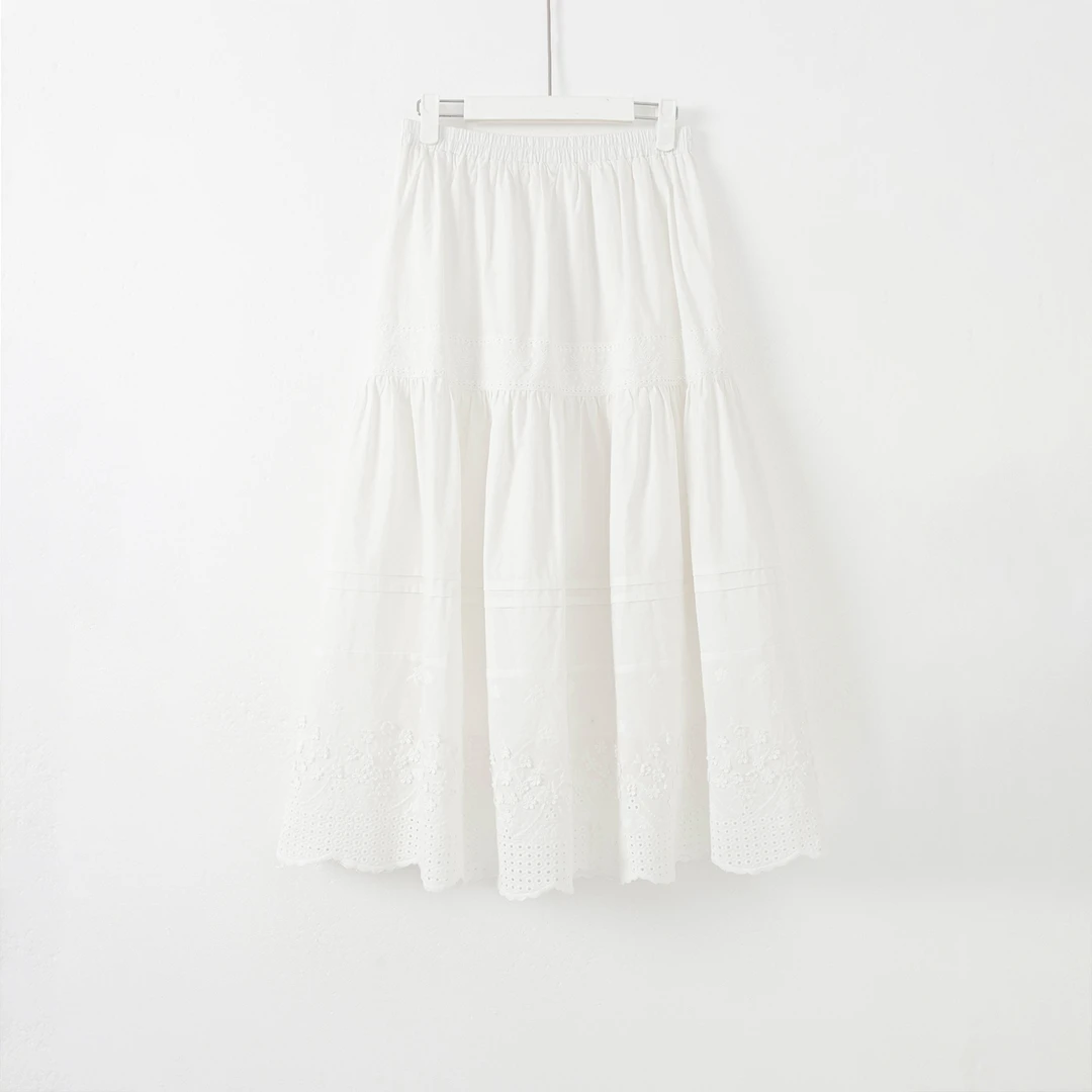 几里与麻 重工蕾丝高腰半身裙 裙长86 2040842