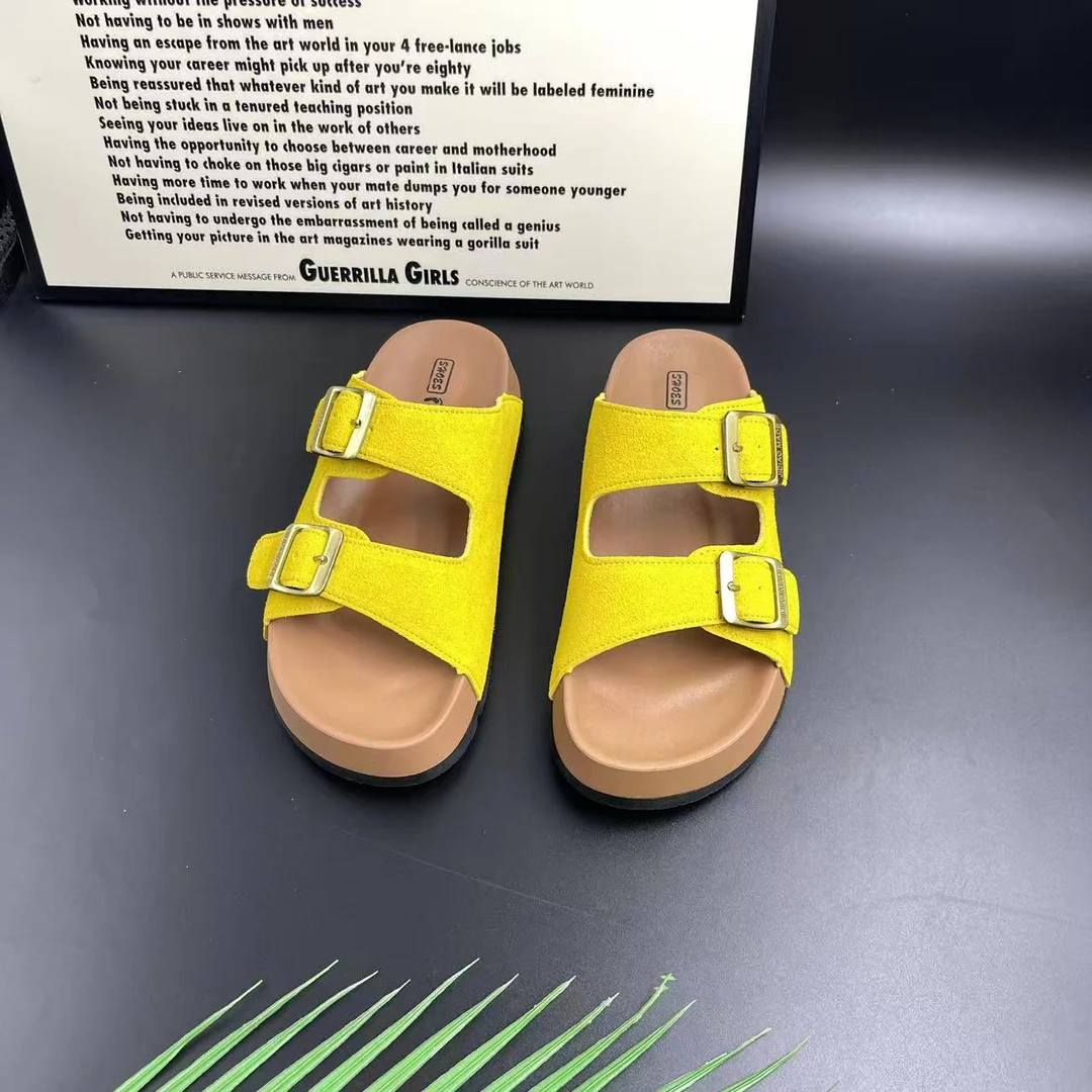 门店42&9！起司拖鞋」复古博肯拖鞋女夏外穿厚底一字沙滩凉拖C23077
