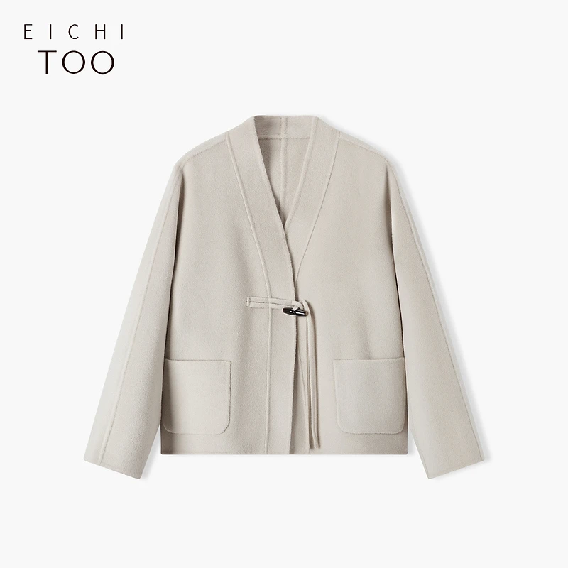 爱居兔春季新款国潮风新中式全羊毛双面呢大衣EWDSJ1P001A