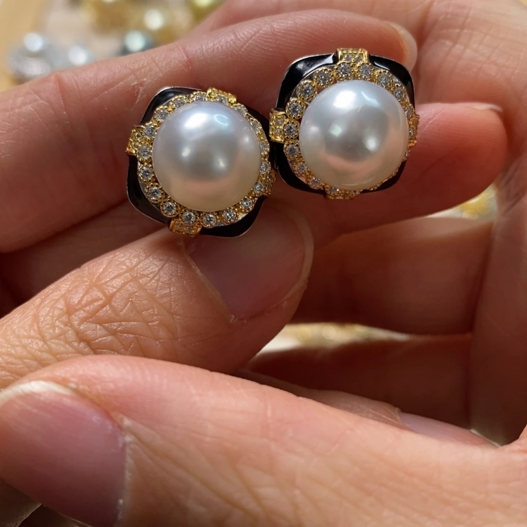 海水珍珠耳饰银S925镶嵌